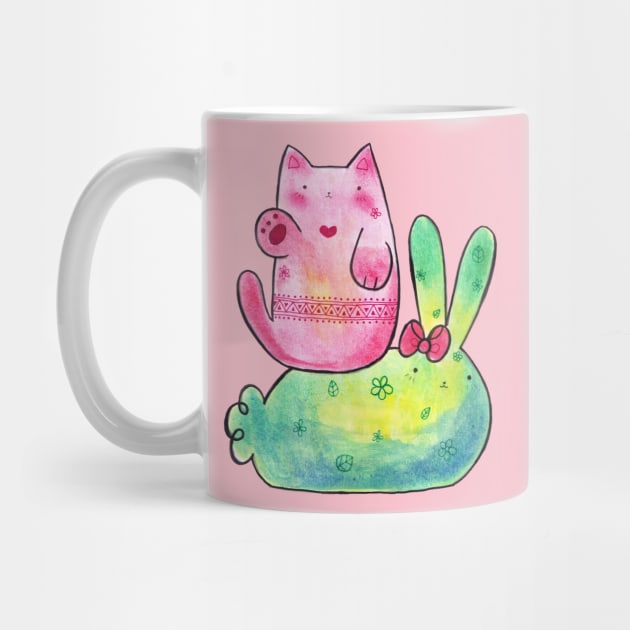 Pink Cat and Green Bunny by saradaboru